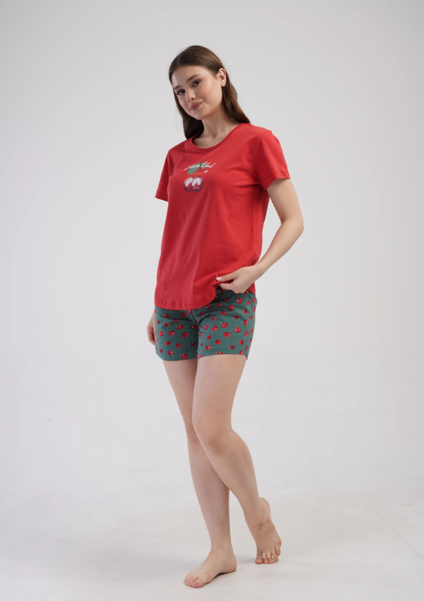 Piżama Damska Vienetta Cherry Disco, Czerwony, S -XL