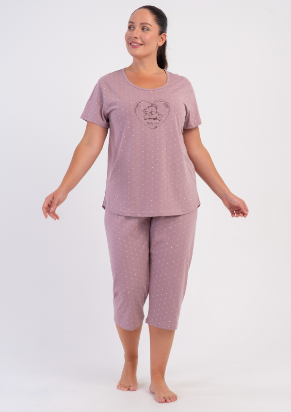 Piżama Damska Vienetta Rose Teddy Heart, Różowy, r. 1XL-4XL