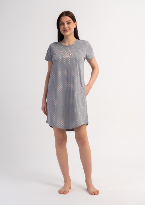 Koszula Nocna Vienetta Kitty Dots, Szary, r. M-XXL