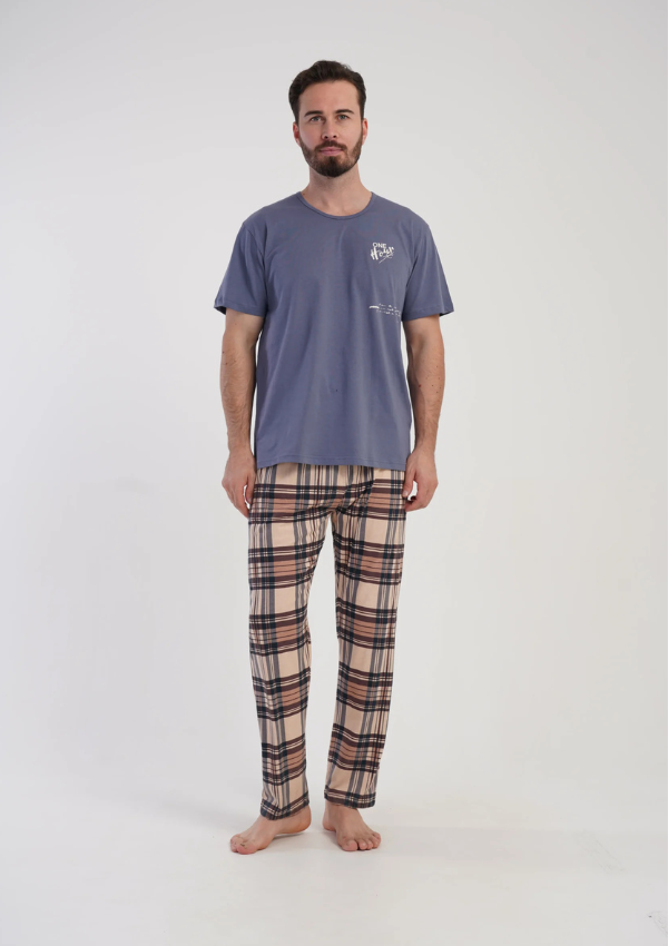 Piżama Męska Vienetta Chestnut Plaid, Niebieski, r. M-XXL