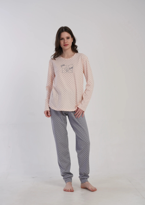 Piżama Damska Vienetta, Grey Kitty Dots, Różowy, r. S-XL