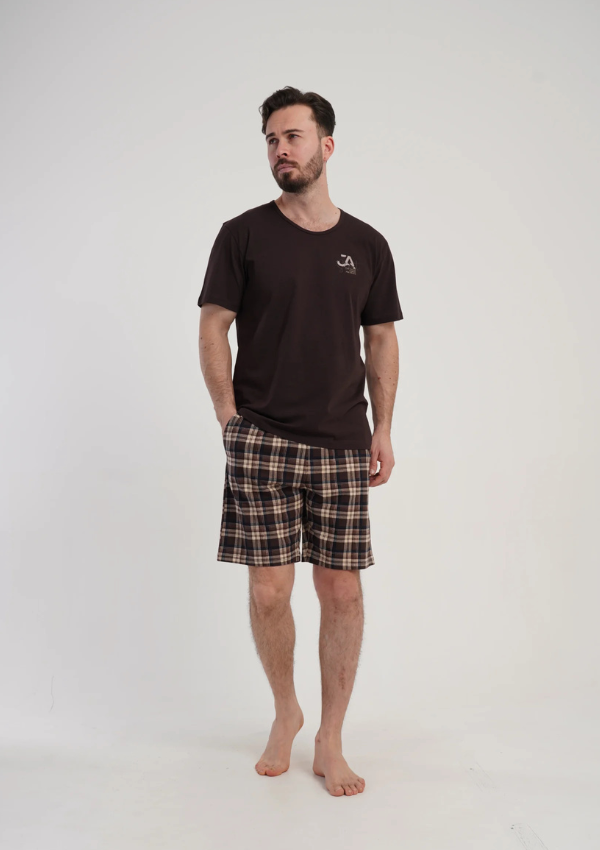 Piżama Męska Vienetta Big Brown Check, Brązowy, r. 5XL-7XL