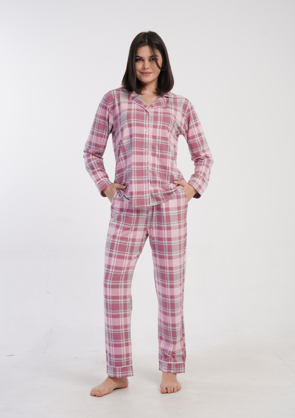 Piżama Damska Vienetta Pink Plaid, Różowy, r. M-XXL
