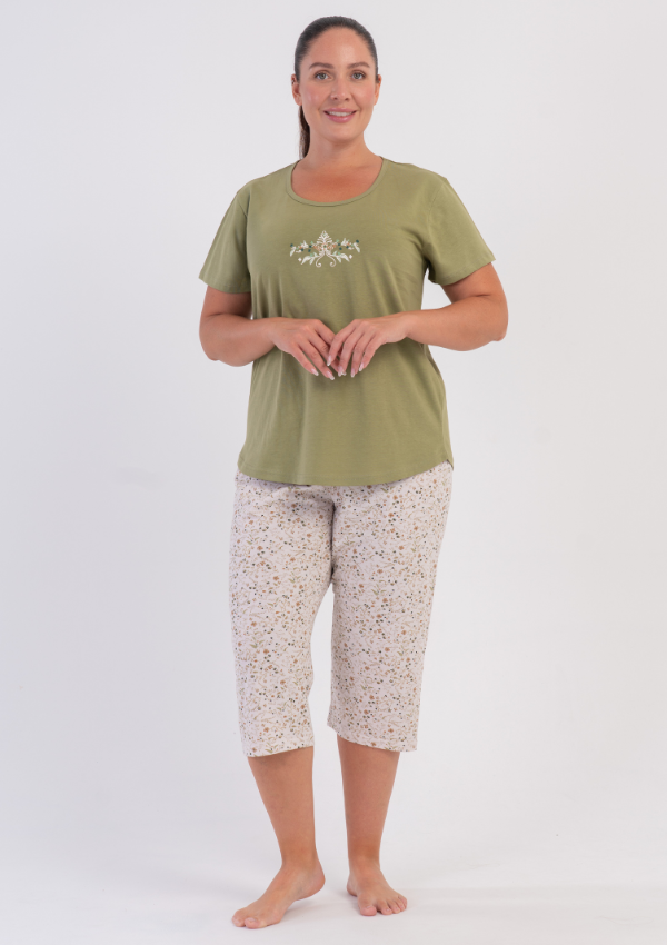 Piżama Damska Vienetta Sage Floral Summer, Zielony, r. 1XL-4XL