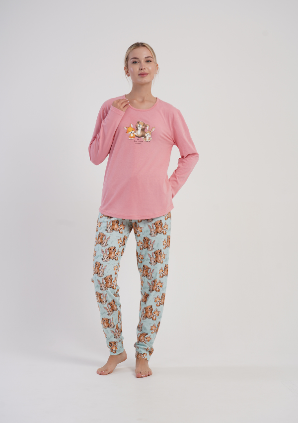 Piżama Damska Vienetta Pink Puppies, Różowy, r. S-XL