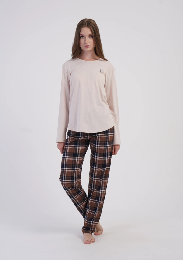 Piżama Damska Vienetta, Cocoa Navy, Beżowy r. M-XXL