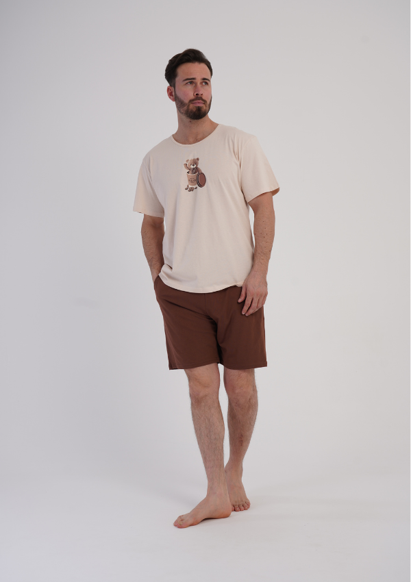 Piżama Męska Vienetta Bear Coffee, Beżowy, r. M-XXL