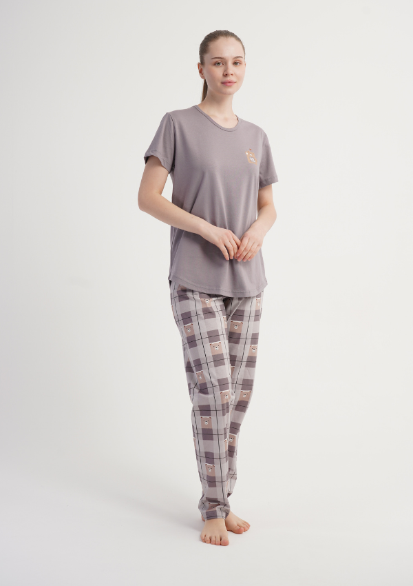 Piżama Damska Vienetta Bear Cozy, Szary, r. S-XL