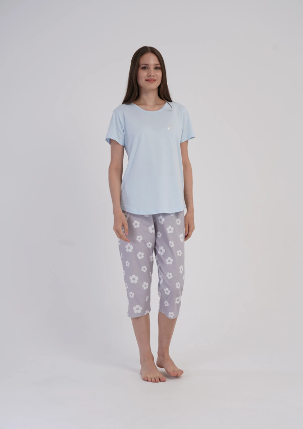 Piżama Damska Vienetta Blush Floral, Niebieski, r. M-XXL