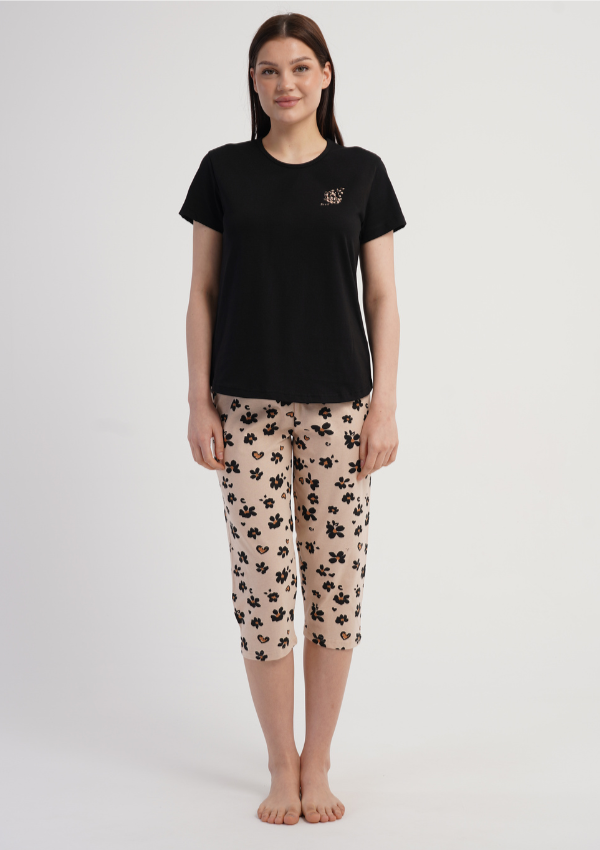 Piżama Damska Vienetta Floral Harmony, Czarny, r. L-XXL