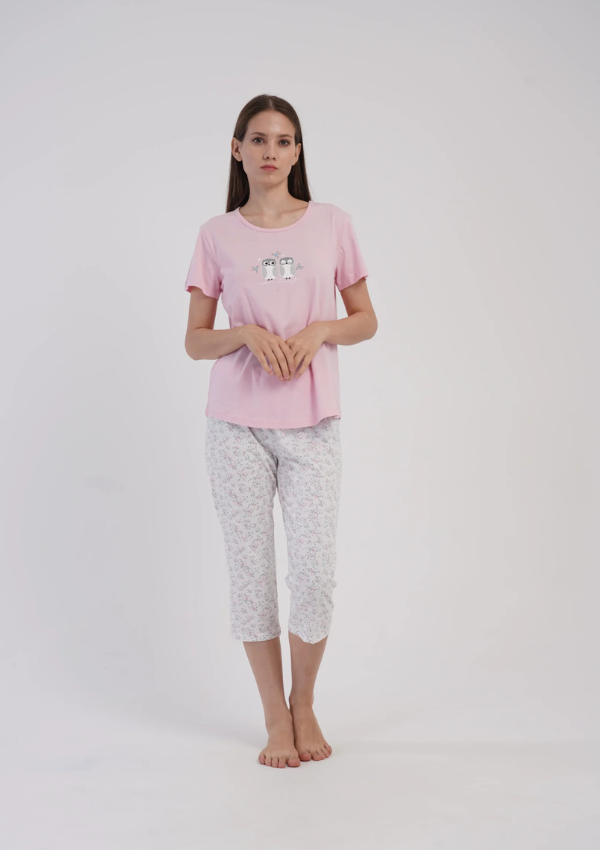 Piżama Damska Vienetta Blush Owl, Różowy, r. M-XXL