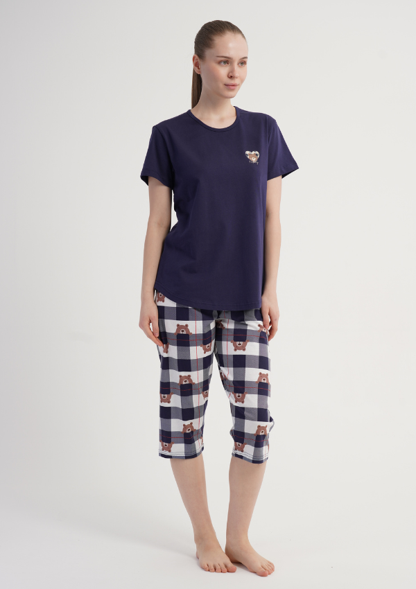 Piżama Damska Vienetta Bear Check, Granatowy, r. M-XXL
