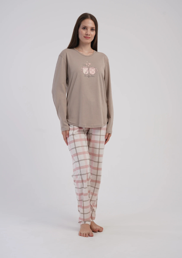 Piżama Damska Vienetta, Latte Cup, Beżowy, r. M-XXL