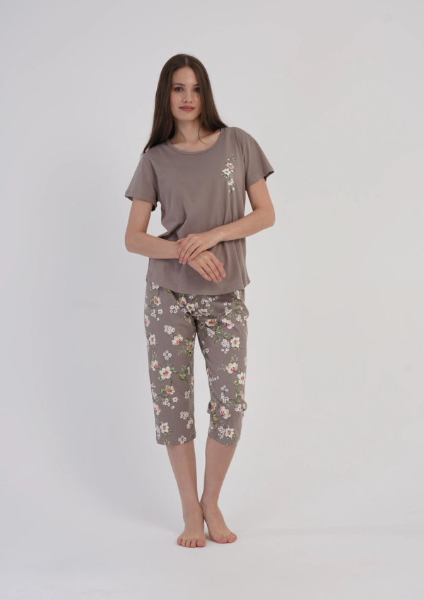 Piżama Damska Vienetta Blossom Capri, Taupe, r. M-XXL