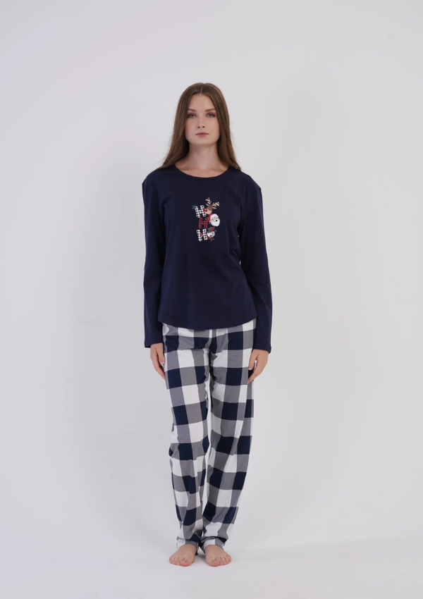 Piżama Damska Vienetta, Navy Christmas, Granatowy, r. S-XL