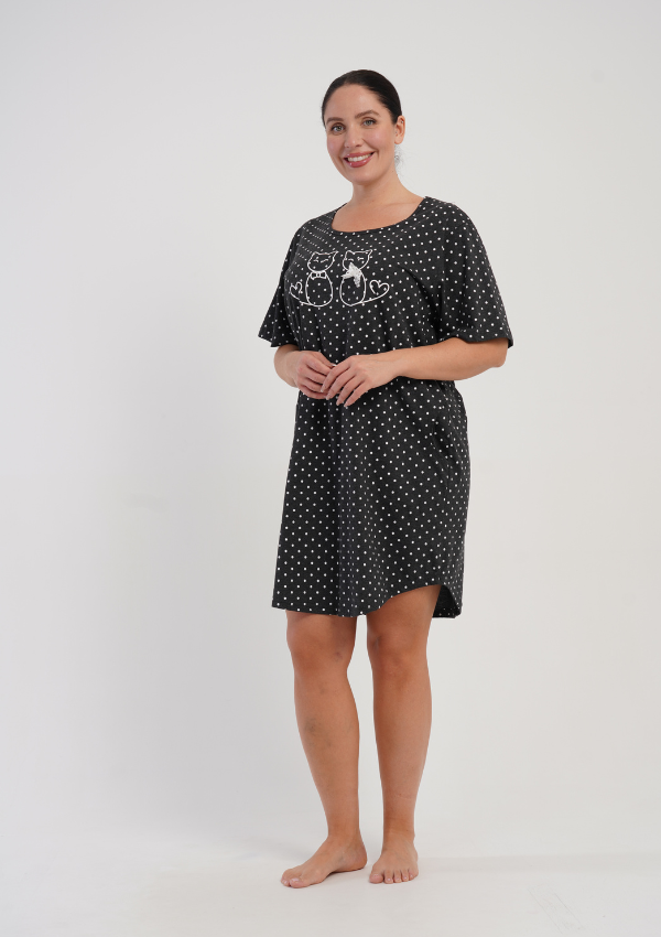 Koszula Nocna Damska Vienetta Lovely Cats, Grafitowy, r. 1XL - 4XL