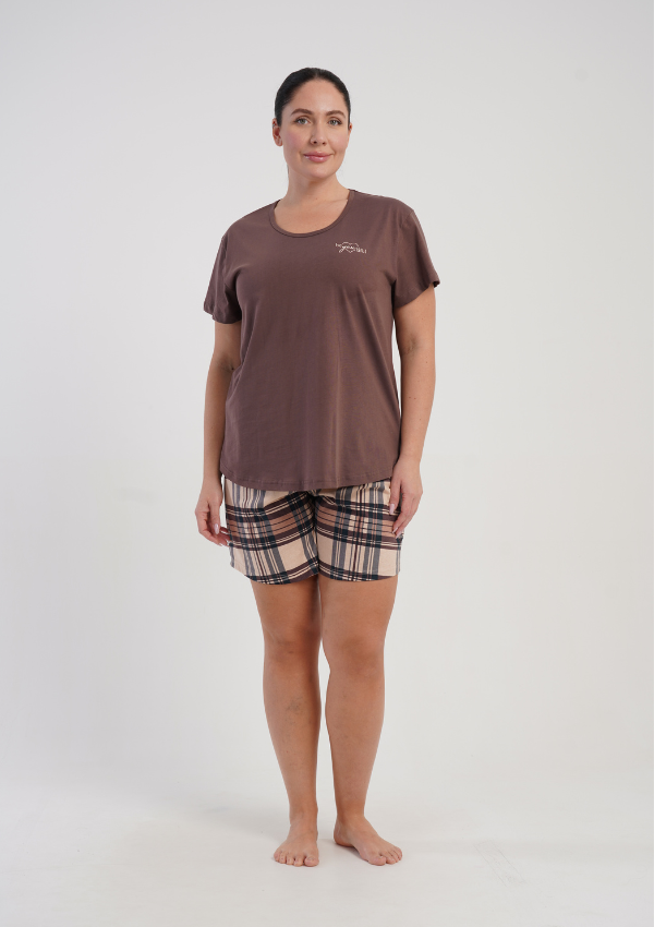 Piżama Damska Vienetta Brown Check, Brązowy, r. 1XL-4XL