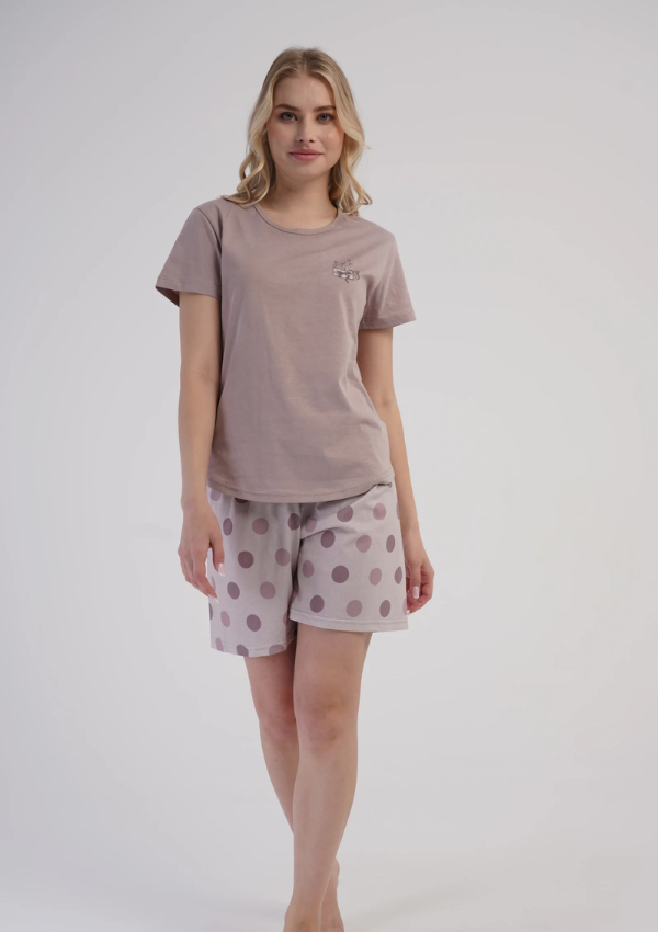 Piżama Damska Vienetta Sand Polka, Beżowy, M-XXL