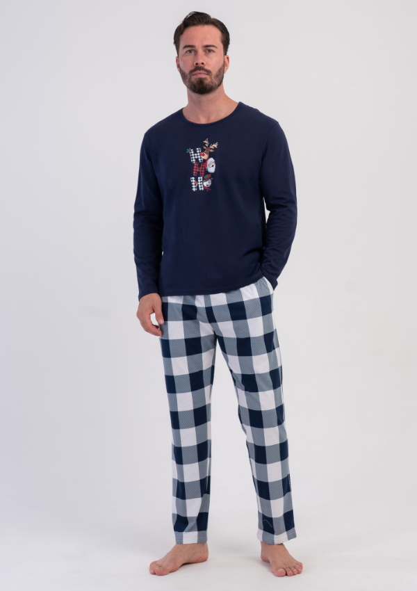 Piżama Męska Vienetta Navy Winter, Granatowy, r. M-XXL