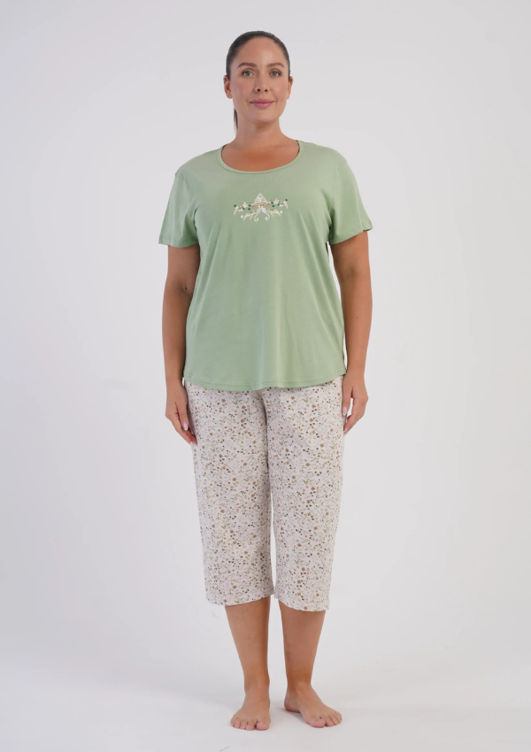 Piżama Damska Vienetta Sage Floral Summer, Zielony, r. 1XL-4XL