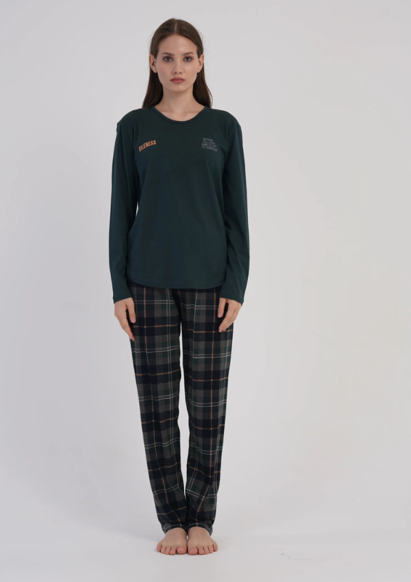 Piżama Damska Vienetta Green Check, Zielony, r. S-XL