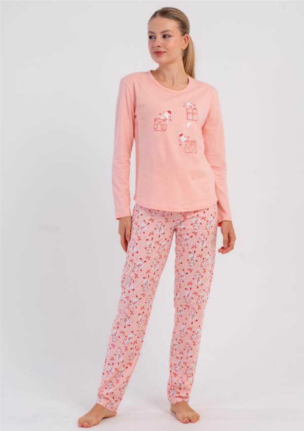 Piżama Damska Vienetta, Pink Snowman, Różowy, r. S-XL