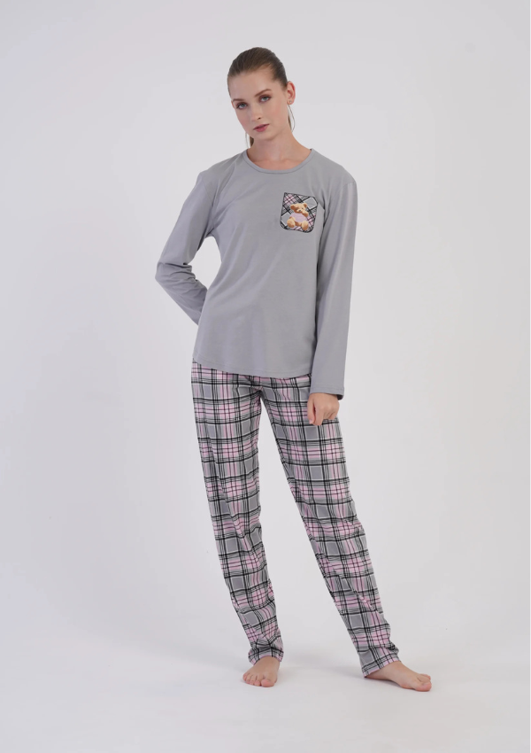 Piżama Damska Vienetta, Teddy Plaid, Szary, r. M-XXL