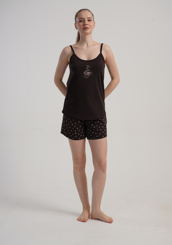 Piżama Damska Coffee Charm, Brązowy, S -XL