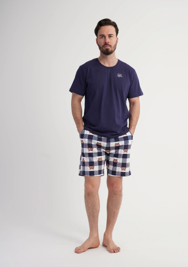 Piżama Męska Vienetta Bear Check, Granatowy, r. M-XL