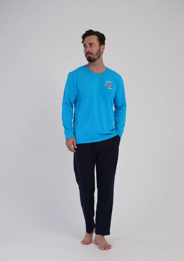 Piżama Męska Vienetta Midnight Drive, Niebieski, r. S-XL