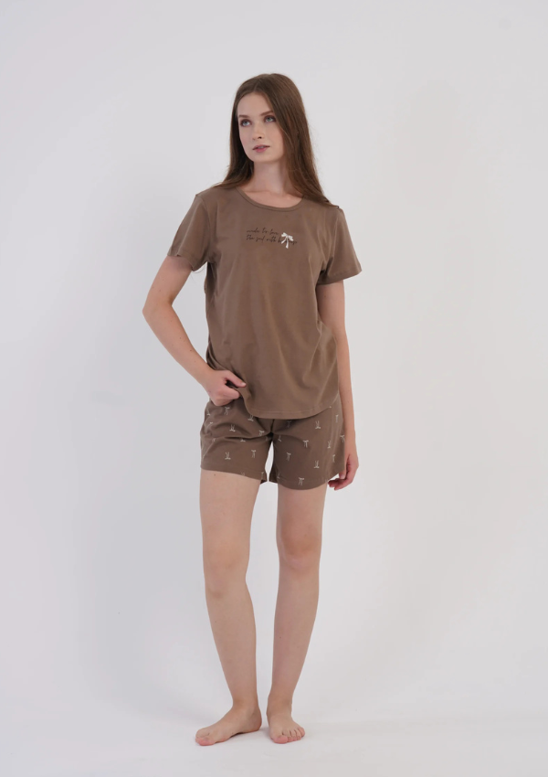 Piżama Damska Vienetta Chocolate Bow, Brązowy, S-XL