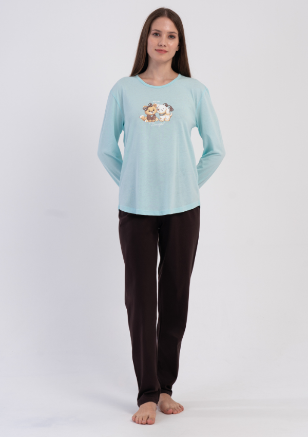 Piżama Damska Vienetta Mint Animal, Miętowy, r. S-XL