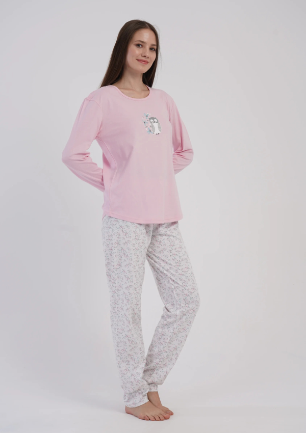 Piżama Damska Vienetta Pink Owl, Różowy, r. M-XXL