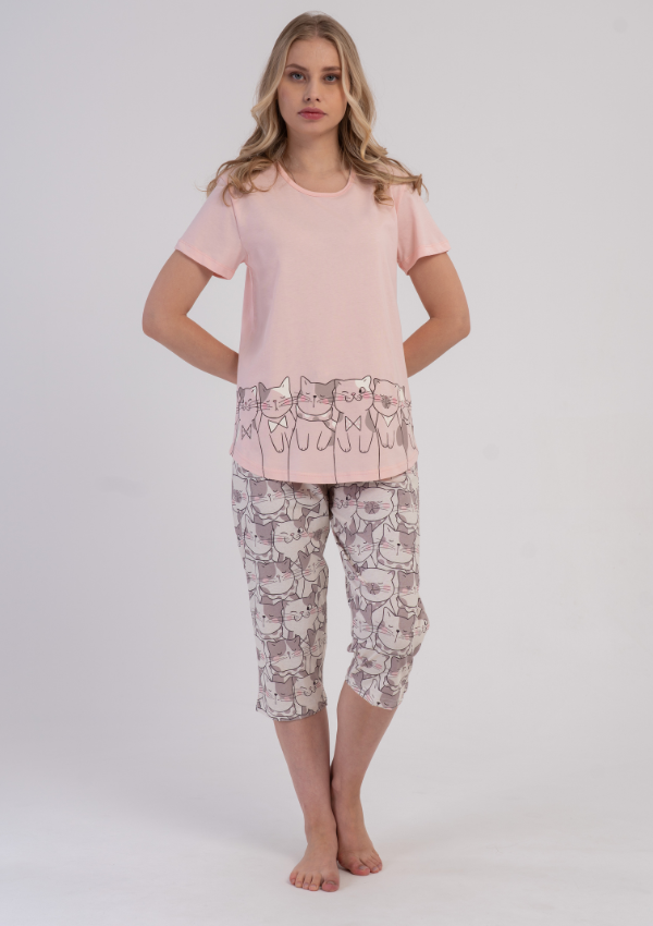 Piżama Damska Vienetta Kitty Dreams, Różowy, r. M-XXL