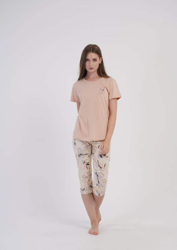 Piżama Damska Vienetta Peach Garden, Brzoskwiniowy, r. M-XXL