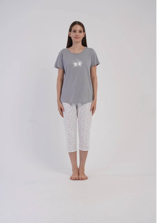 Piżama Damska Vienetta Blush Owl, Szary, r. M-XXL