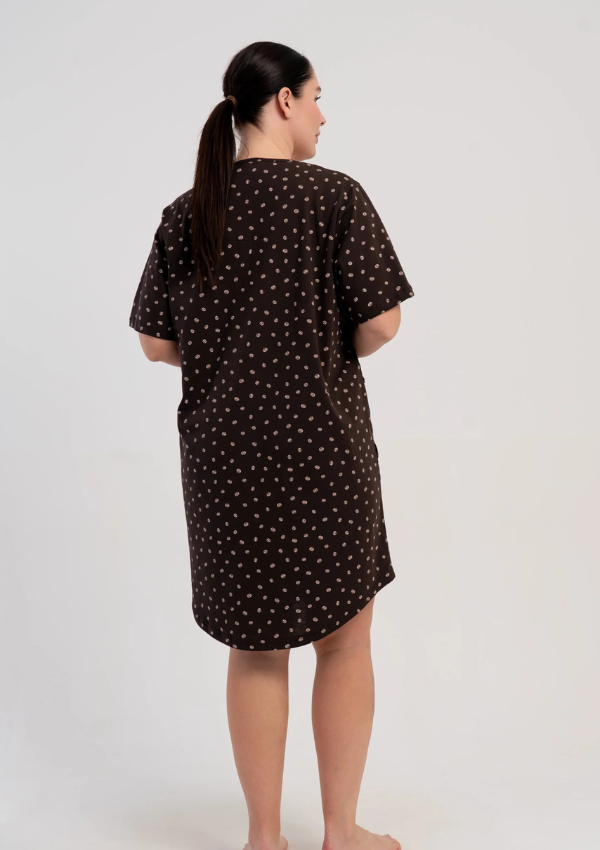 Koszula Nocna Damska Vienetta Coffe Dots, Brązowy, r. 1XL - 4XL