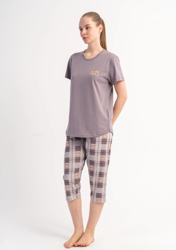 Piżama Damska Vienetta Lilac Bears, Liliowy, r. M-XXL