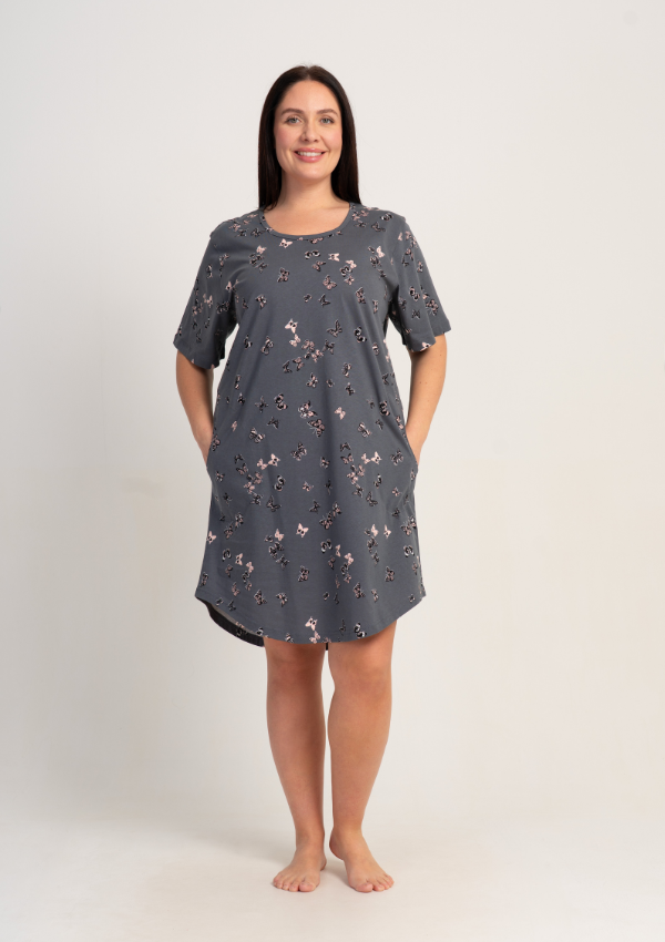 Koszula Nocna Damska Vienetta Butterfly Grace, Grafitowy, r. 1XL - 4XL