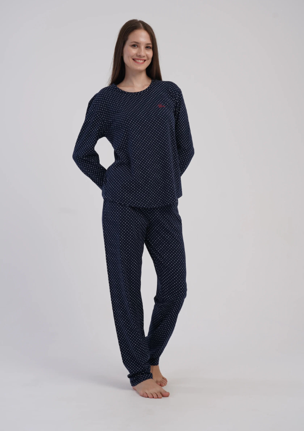 Piżama Damska Vienetta Dots Comfort, Granatowy, r. M-XXL