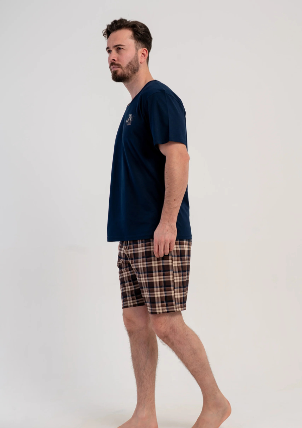 Piżama Męska Vienetta Big Navy Check, Granatowy, r. 5XL-7XL