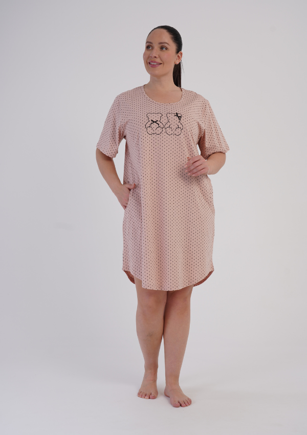 Koszula Nocna Damska Teddy Dots, Różowy, r. 1XL - 4XL