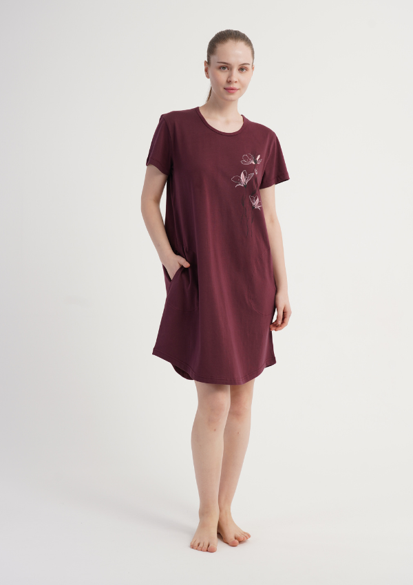 Koszula Nocna Vienetta Burgundy Bloom, Bordowy, r. M-XXL