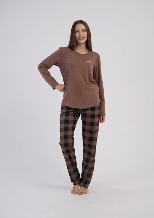 Piżama Damska Vienetta, Mocha Navy, Brązowy, r. S-XL