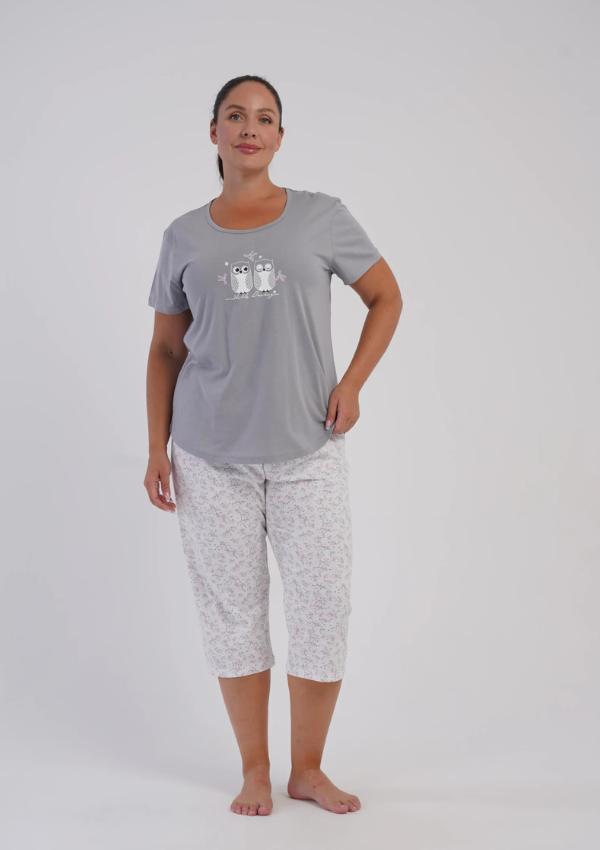 Piżama Damska Vienetta Owl Garden, Szary, r. 1XL-4XL