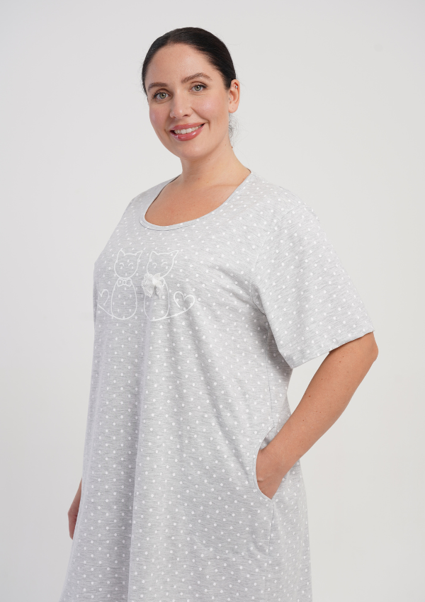 Koszula Nocna Damska Vienetta Lovely Cats, Szary, r. 1XL - 4XL