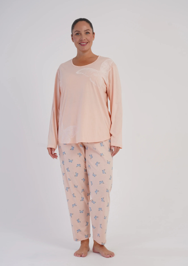 Piżama Damska Vienetta Butterfly Plus, Brzoskwiniowy, r. 1XL-4XL