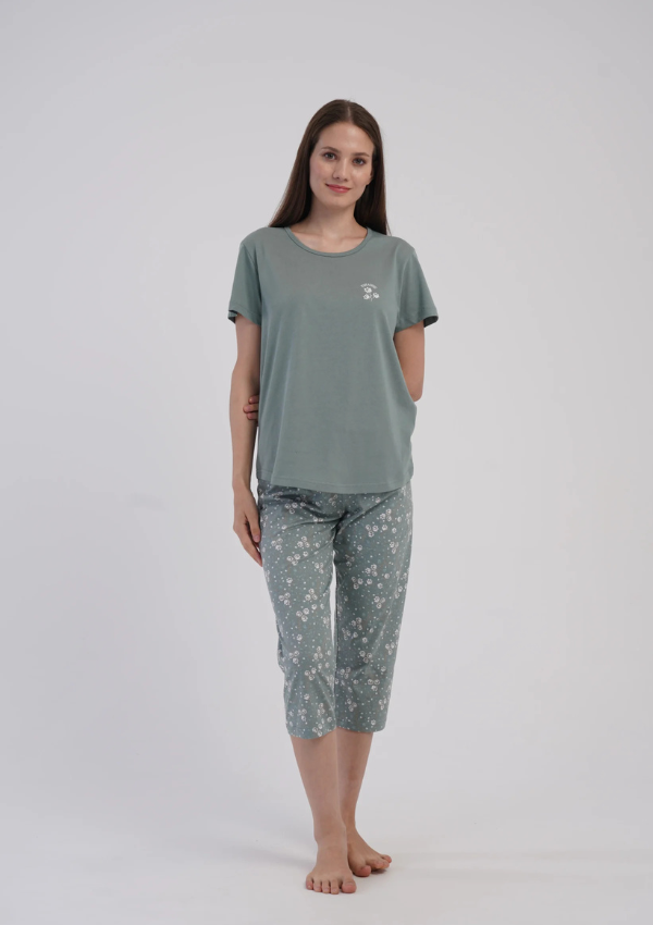 Piżama Damska Vienetta Sage Floral, Zielony, r. M-XXL