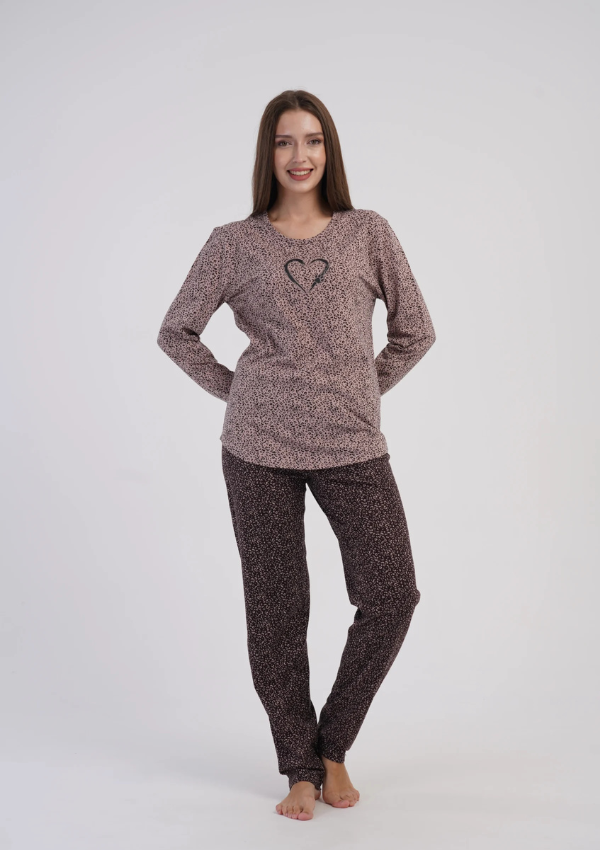 Piżama Damska Vienetta, Mocha Heart, Beżowy, r. S-XL