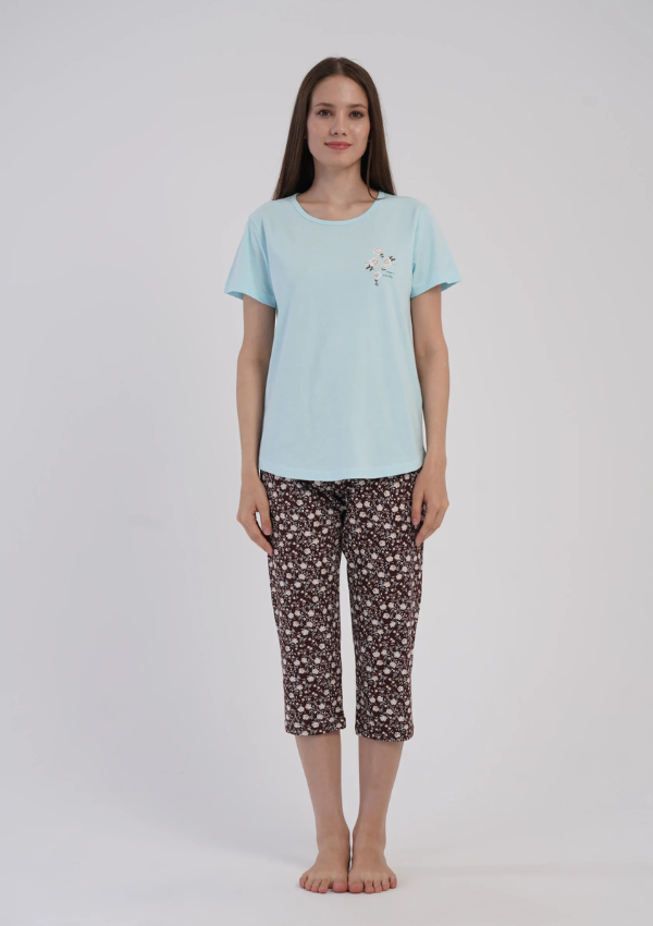 Piżama Damska Vienetta Blue Floral, Niebieski, r. M-XXL